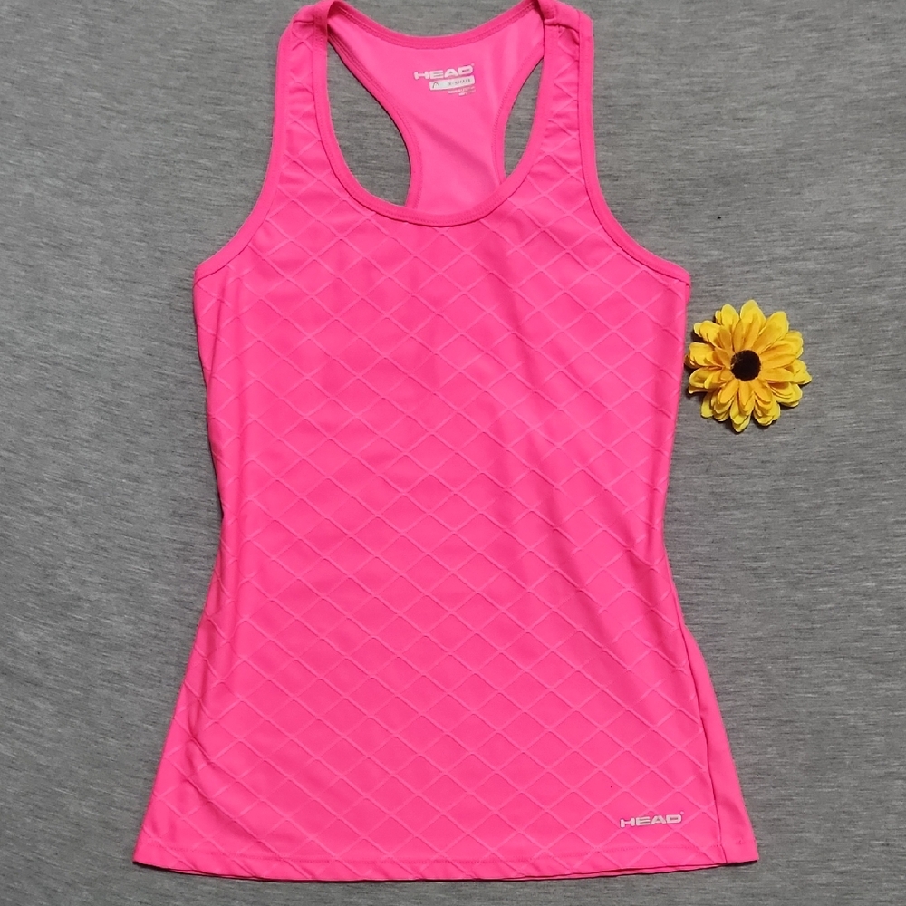 HEAD Activewear Brand Neon Pink Diamond Pintuck Racerback Workout Gym Tank Top